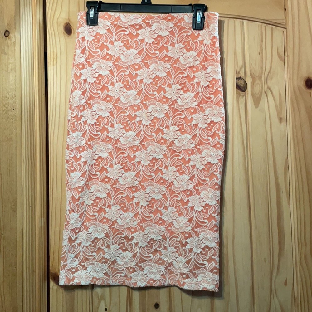 Luxe peach and lace pencil skirt